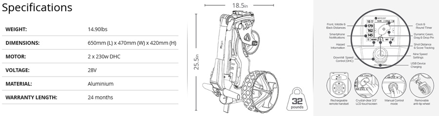 Caracteristique Chariot M7 Remote GPS (télécommandé) Motoccady Golf